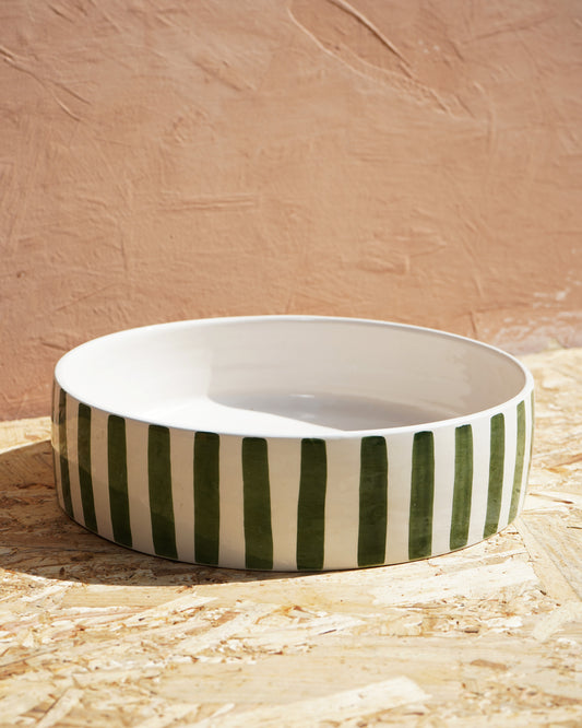 Handmade Green Striped Ceramic Dish