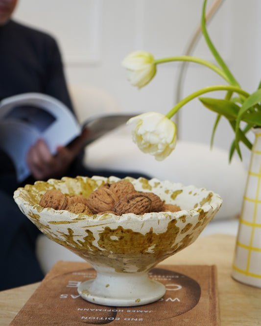 Tamegroute x Puglia splatter design Jagged Edge Pedestal Fruit Bowl