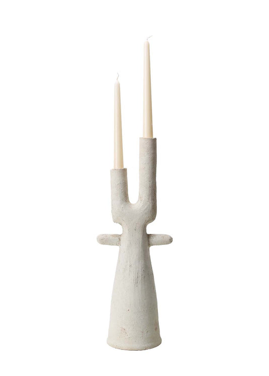 Unglazed Tamegroute Cactus Arc Twin Candlestick Holder