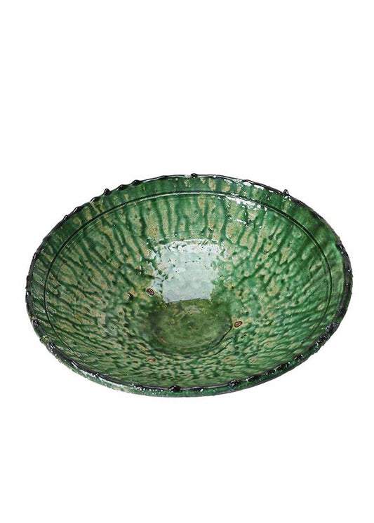 Vintage Tamegroute Waterfall Green Glazed Large Fruit Bowl