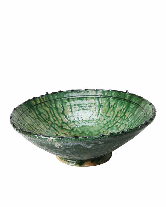 Vintage Tamegroute Waterfall Green Glazed Large Fruit Bowl
