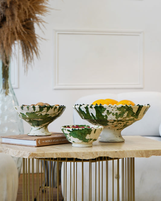 Tamegroute x Puglia splatter design Jagged Edge Pedestal Fruit Bowl