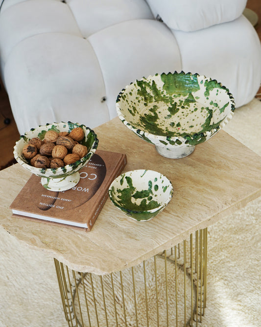 Tamegroute x Puglia splatter design Jagged Edge Pedestal Fruit Bowl